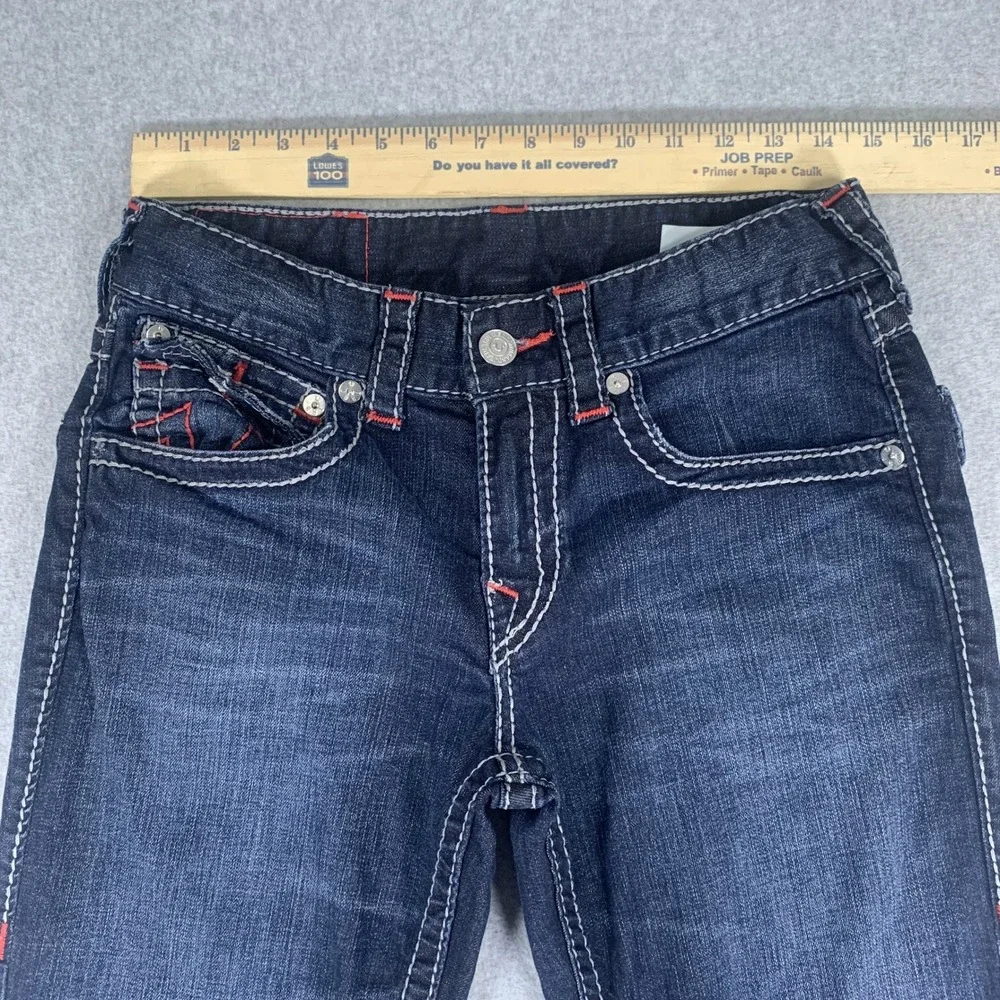 True Religion Straight Flap Jeans Mens 29 Dark Wash Big T Stitch